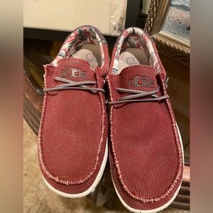 Hey Dudes in deep red and gray. EUC